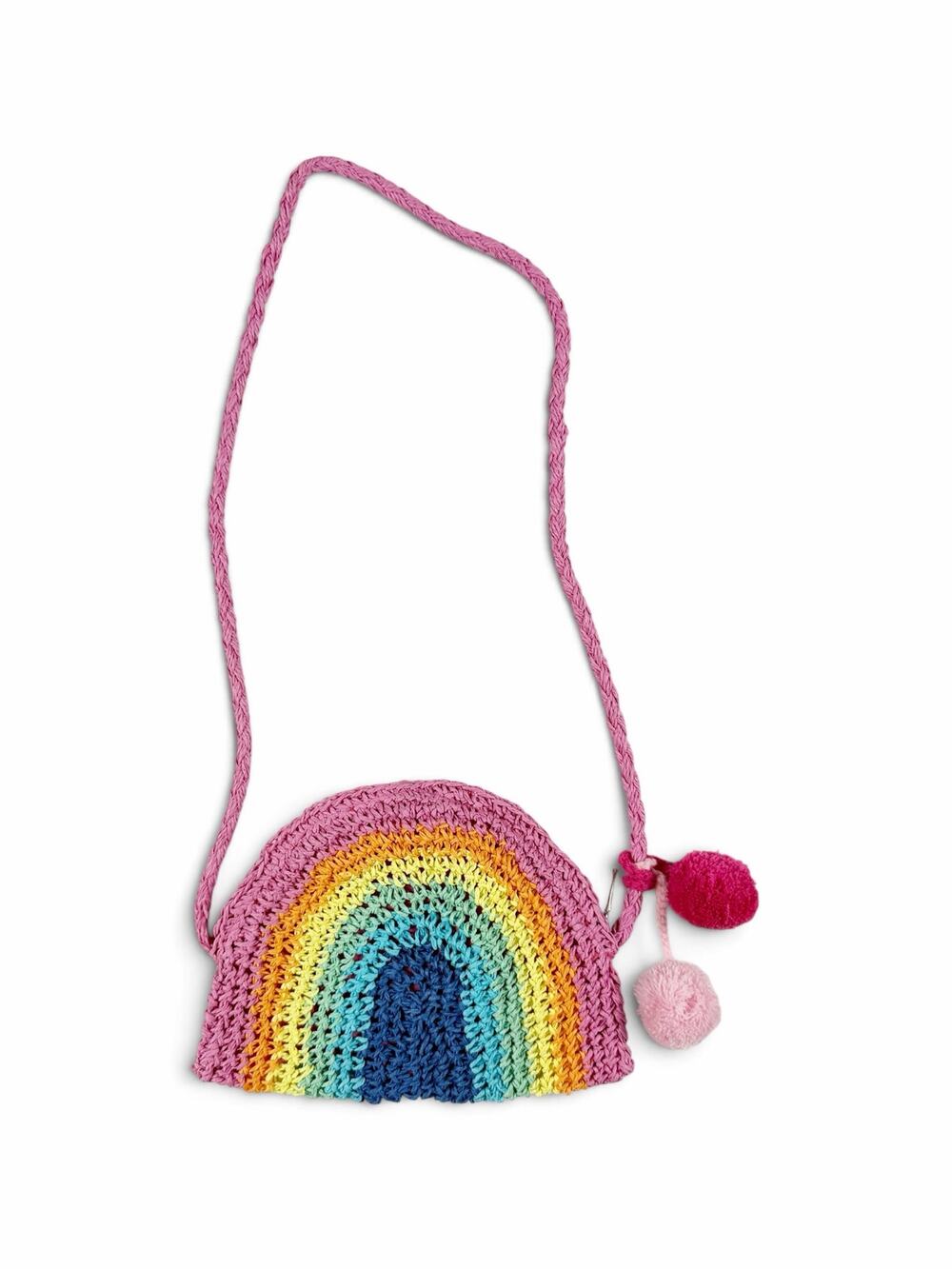 Capelli New York Rainbow Crochet Crossbody Purse Pink Pom Pom Kids